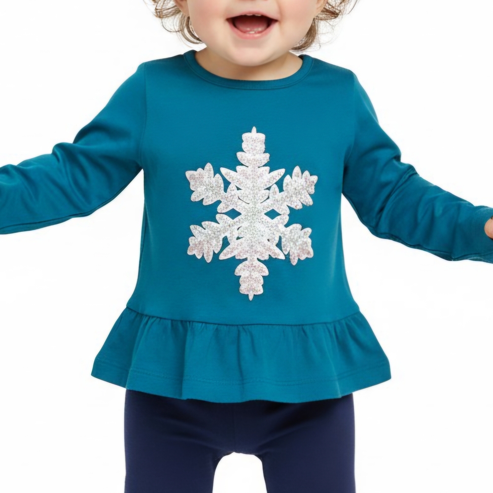 Falls Creek Kids Teal Snowflake Peplum Top‎ 18M